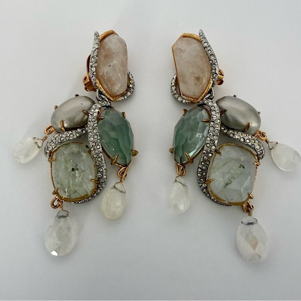 Alexis Bittar clip on earrings signed pyrite rock star crystal Retail 680$